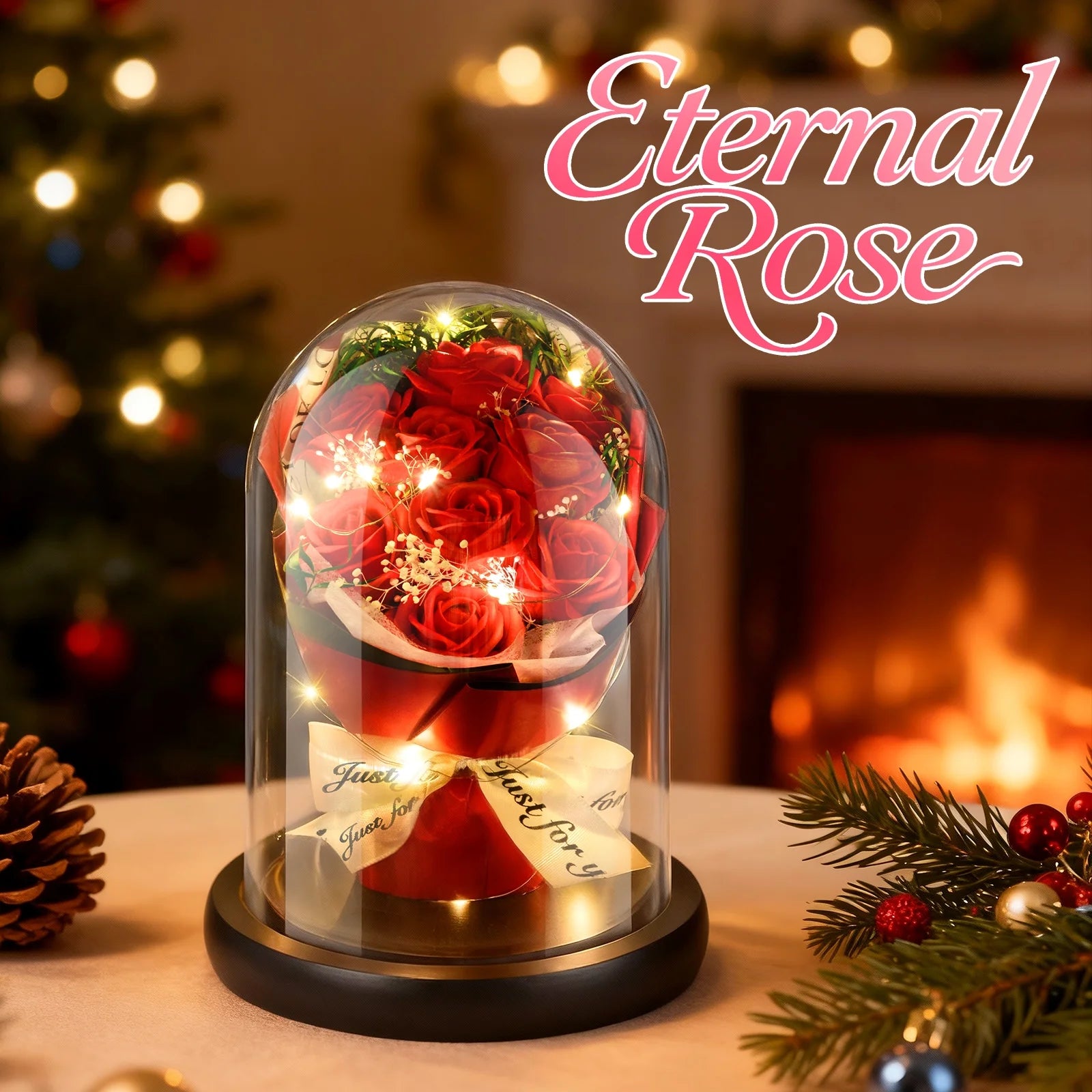 Valentines Day Decorations, Artificial Flowers Red Roses in Glass Dome with Lights, Light up Rose Anniversary Romantic Gift for Her, Birthday Gifts for Women, Mom, Wife, Girlfriend