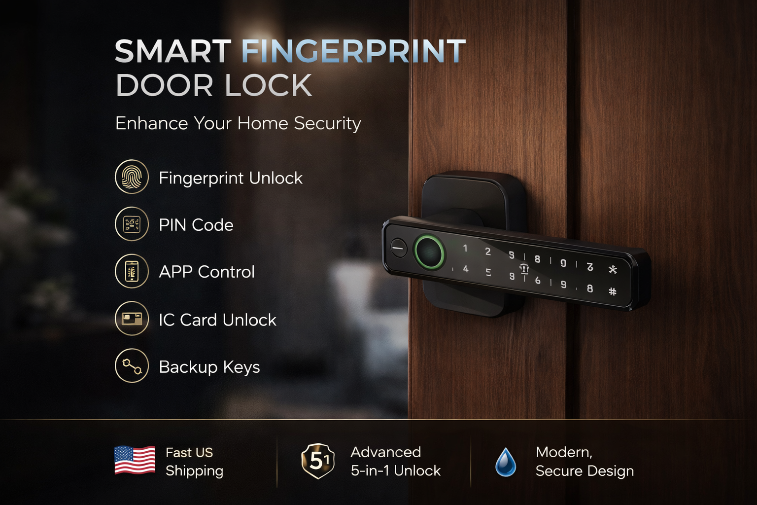 FITNATE Smart Fingerprint Door Lock with APP, IC Card, Code
