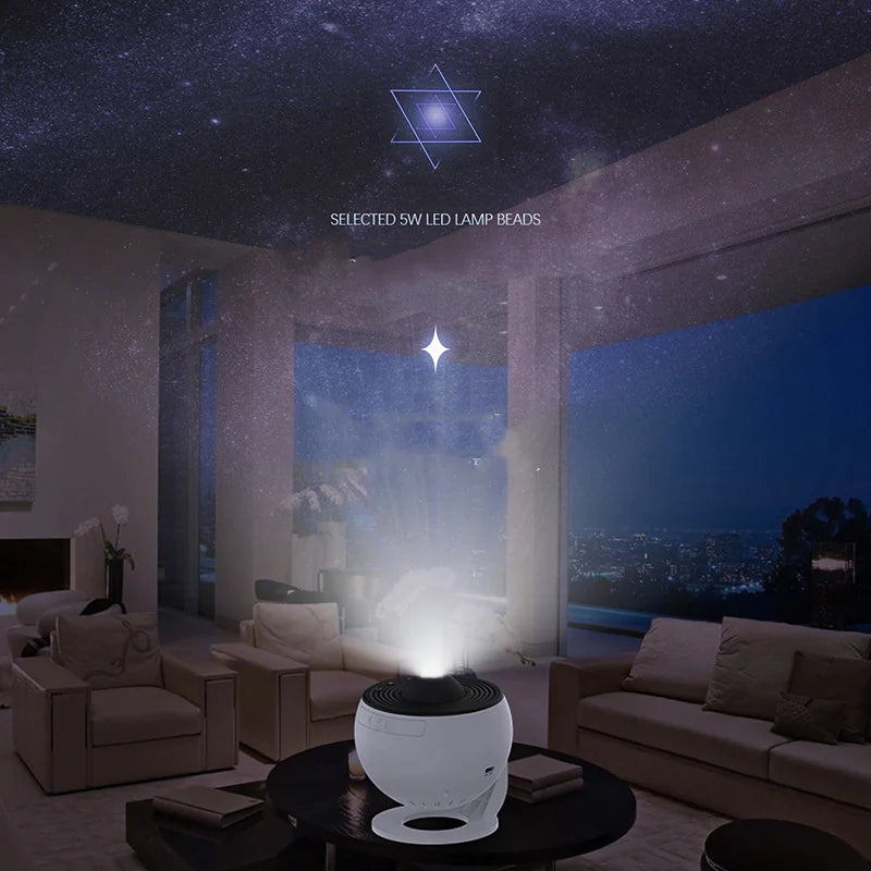 Galaxy Aurora Projector – Bluetooth Night Light with 360° Rotation & Star Effects
