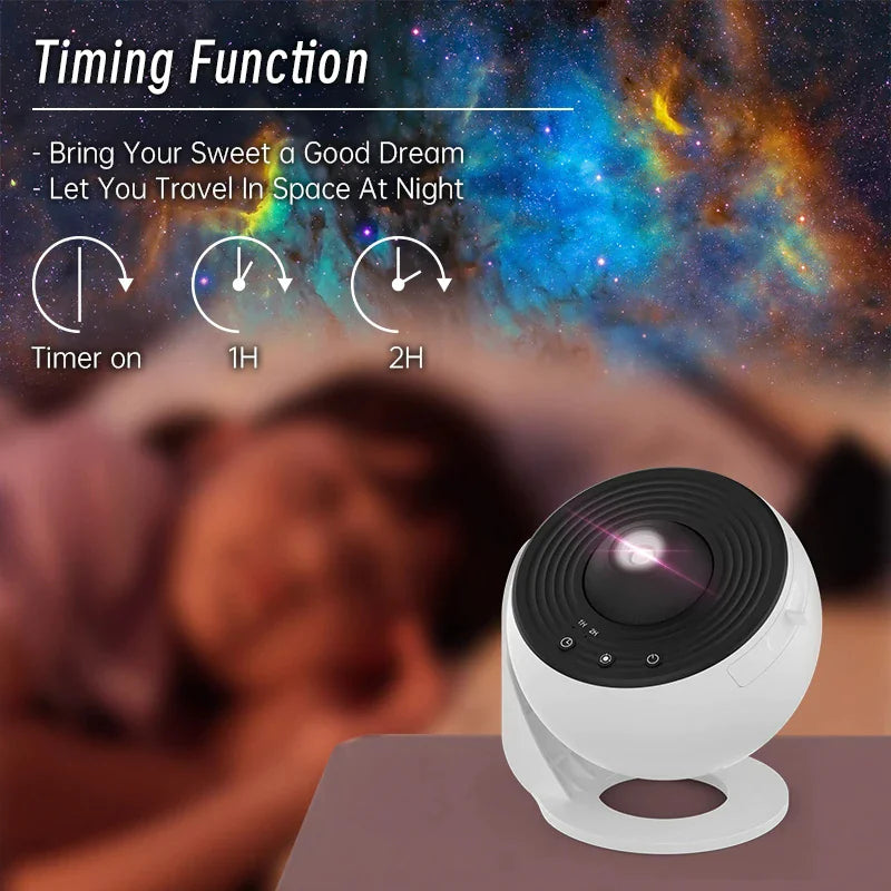 Galaxy Aurora Projector – Bluetooth Night Light with 360° Rotation & Star Effects